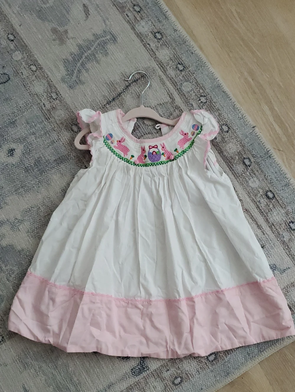 Lil Cactus Girls Easter Bunny Smocked Flutter Sleeve Bunny Dress Sz3T